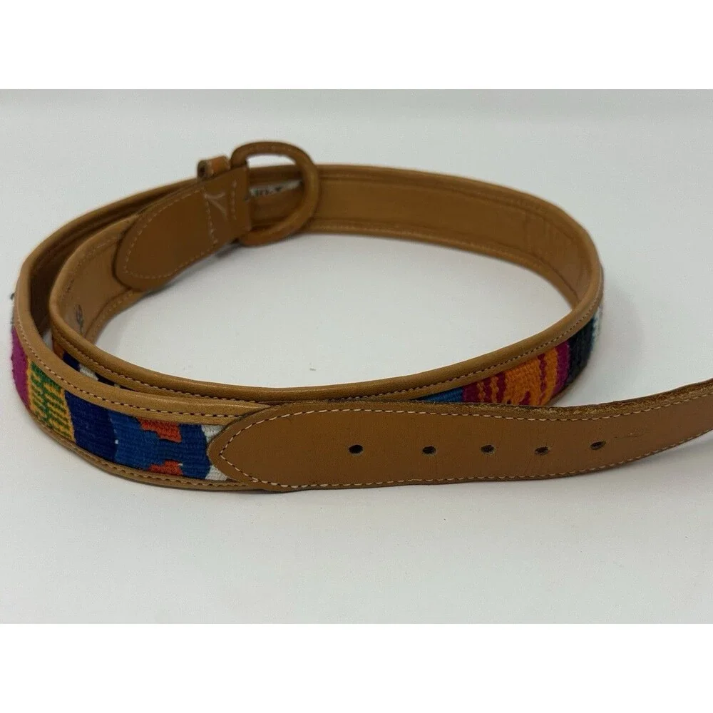 Women’s Tan & Multicolor Geometric Bohemian Belt, Adjustable Buckle, 36